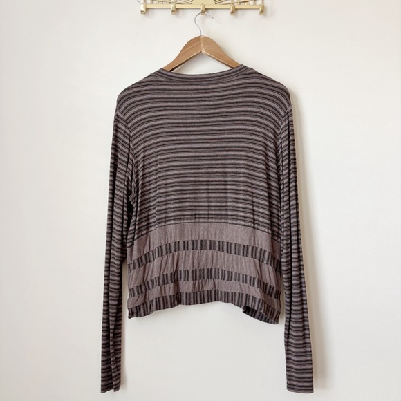 Lilith Striped Knit Top Medium Button Front Brown Lagenlook - Picture 4 of 7
